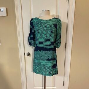 Green & Blue Scoop Back Printed Dress – Size M